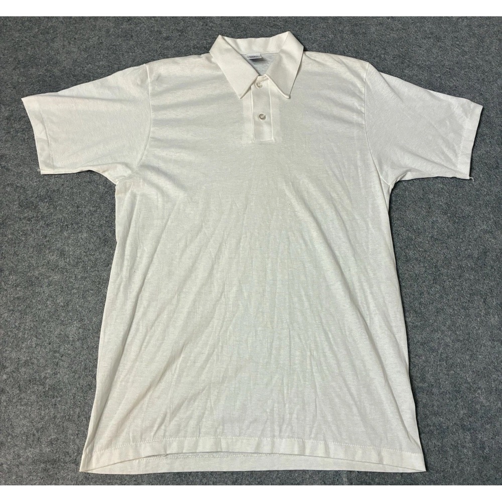 Vintage Russell Athletic Mens M Made In USA Blank White Polo Shirt Preppy Thin